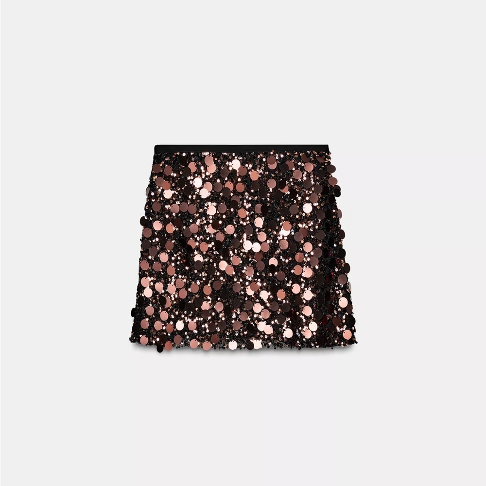 Zara Brown & Black Sequin Beaded Mini Skirt XS NWT Festival Concert Party Glam - Picture 8 of 13